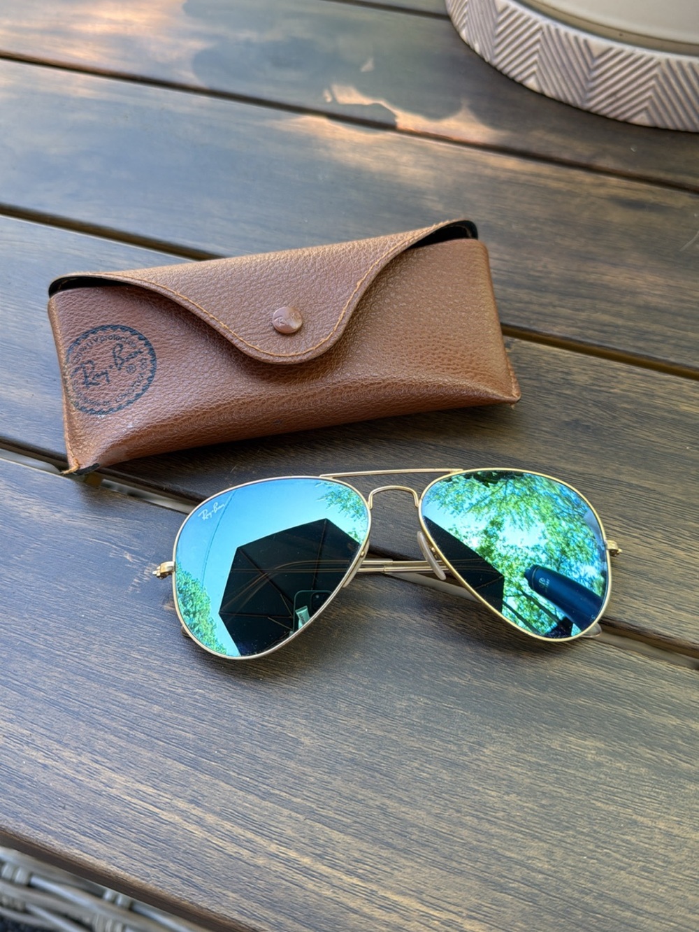 Ray-Ban Aviator Sunglasses Gold Frame with Blue Mirrored Lenses